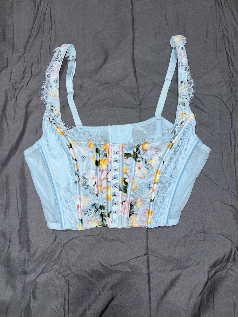 Victoria's Secret Light Blue Floral Lace Longline Corset Bralette